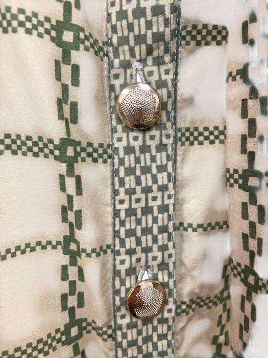 Marigold by Victoria Dunn Size S Beige & Green Cotton Geometric Checked Dress Beige & Green / S