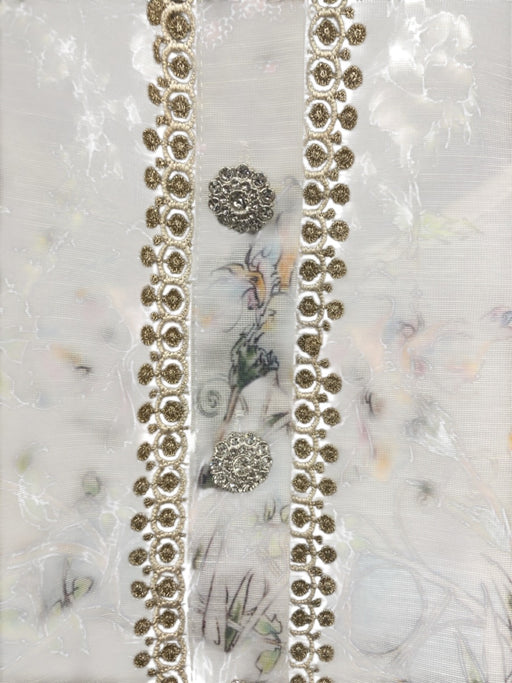 Beulahstyle Size S White & Multi Cotton Blend Metallic Detail Garden Print Dress White & Multi / S