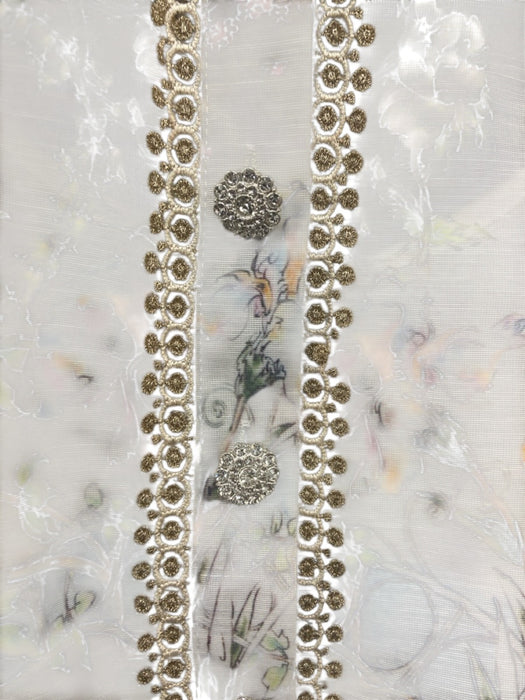 Beulahstyle Size S White & Multi Cotton Blend Metallic Detail Garden Print Dress White & Multi / S
