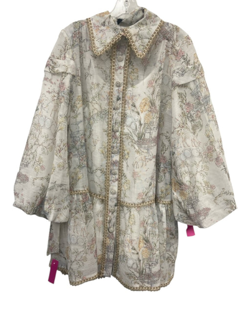 Beulahstyle Size S White & Multi Cotton Blend Metallic Detail Garden Print Dress White & Multi / S