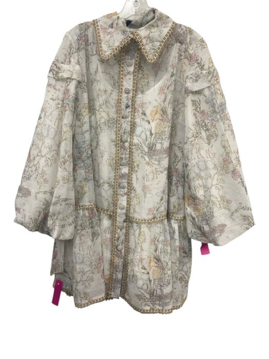 Beulahstyle Size S White & Multi Cotton Blend Metallic Detail Garden Print Dress White & Multi / S