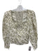 Reformation Size 4 Cream White & Green Linen Botanical Long Balloon Sleeve Top Cream White & Green / 4