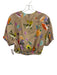Tibi Size 0 Beige & Multi Cotton Floral Short Puff Sleeve Back Zip Cropped Top Beige & Multi / 0