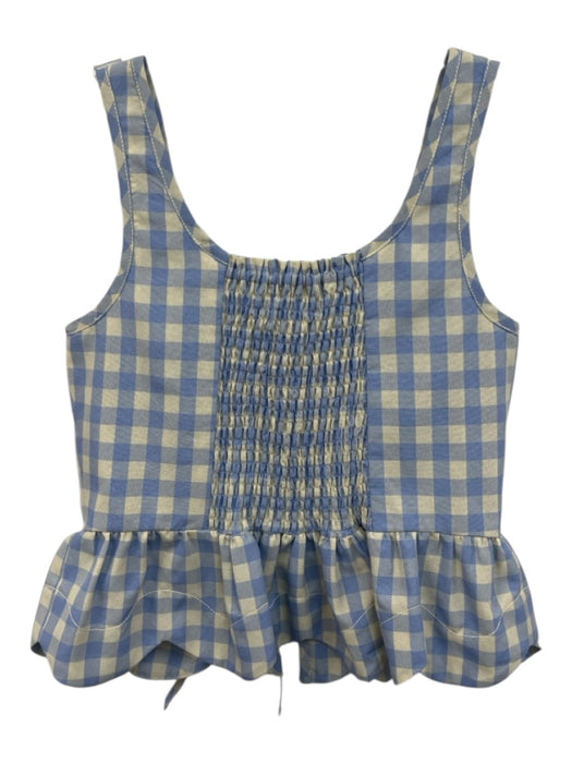Loeffler Randall Size S Cream & Blue Polyester Gingham Sleeveless Tie Front Top Cream & Blue / S