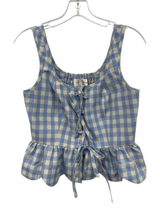 Loeffler Randall Size S Cream & Blue Polyester Gingham Sleeveless Tie Front Top Cream & Blue / S