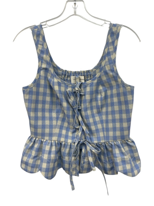 Loeffler Randall Size S Cream & Blue Polyester Gingham Sleeveless Tie Front Top Cream & Blue / S