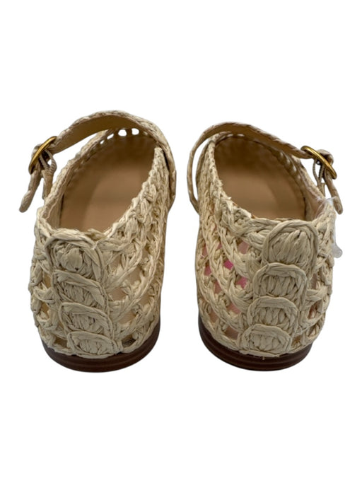 Steve Madden Shoe Size 7.5 Cream Beige Raffia Upper Woven Gold Tone Buckle Flats Cream Beige / 7.5