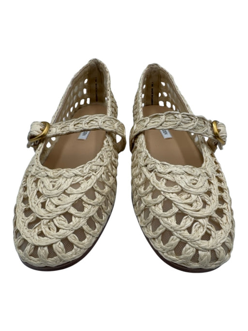 Steve Madden Shoe Size 7.5 Cream Beige Raffia Upper Woven Gold Tone Buckle Flats Cream Beige / 7.5