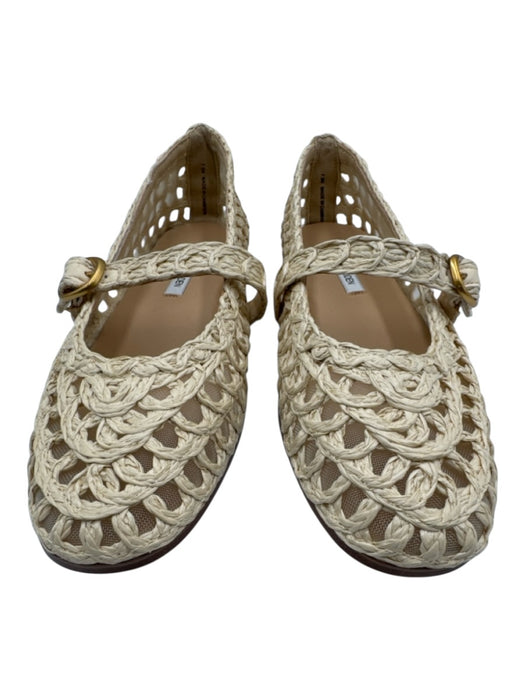Steve Madden Shoe Size 7.5 Cream Beige Raffia Upper Woven Gold Tone Buckle Flats Cream Beige / 7.5