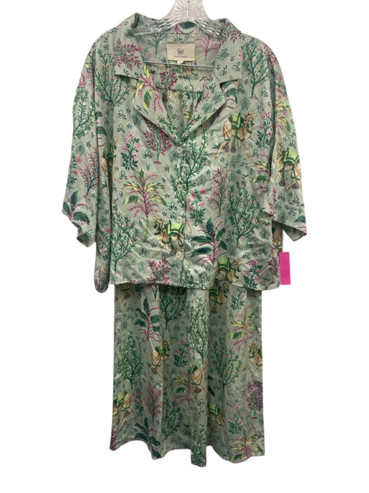 Printfresh Size M Green & Multi Viscose Elastic Waistband Flora & Fauna Pant Set Green & Multi / M