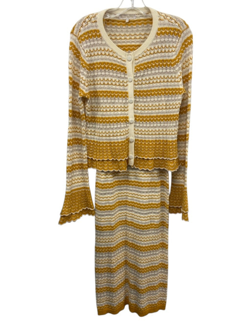 Ramy Brook Size S/M White, Yellow & Gold Cotton Blend Metallic Thread Dress Set White, Yellow & Gold / S/M