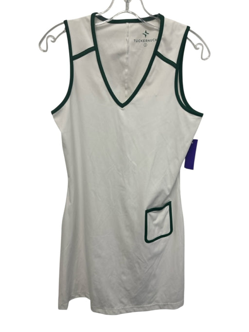 Tuckernuck Size S White & Green Nylon Blend Contrast Piping V Neck pocket Dress White & Green / S