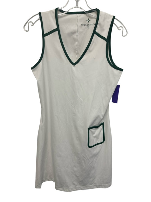 Tuckernuck Size S White & Green Nylon Blend Contrast Piping V Neck pocket Dress White & Green / S