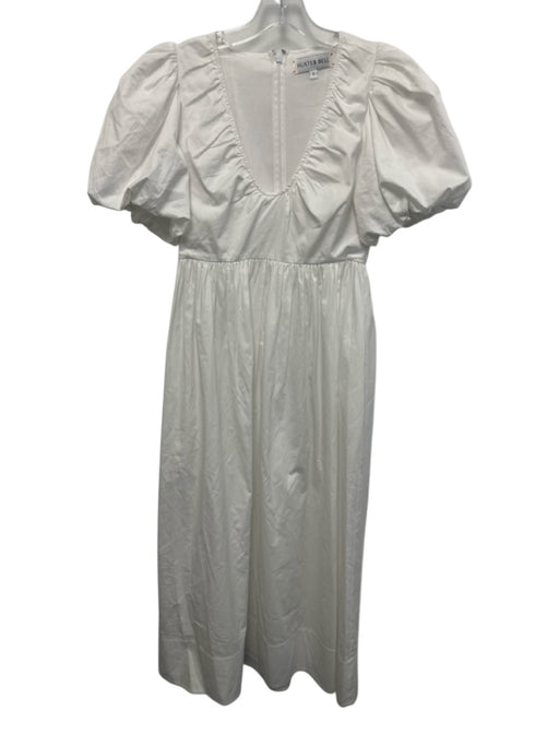 Hunter Bell Size 2 White Cotton Gathered U Neck Short Puff Sleeve Maxi Dress White / 2