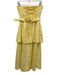 Eddy Size S Butter Yellow Cotton & Linen Beaded Flowers Tiered Midi Dress Butter Yellow / S