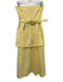 Eddy Size S Butter Yellow Cotton & Linen Beaded Flowers Tiered Midi Dress Butter Yellow / S