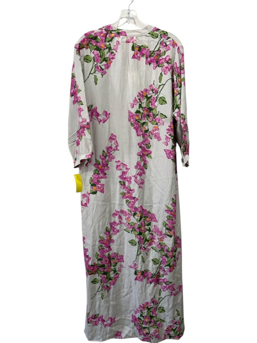 Natalie Martin Size S Cream, Green & Purple Silk Floral 3/4 Balloon Sleeve Dress Cream, Green & Purple / S