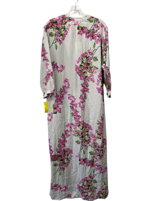 Natalie Martin Size S Cream, Green & Purple Silk Floral 3/4 Balloon Sleeve Dress Cream, Green & Purple / S