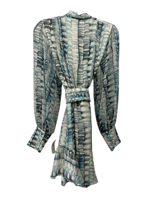Alexis Size S Blue & Cream White Polyester Abstract Print Button Front Dress Blue & Cream White / S