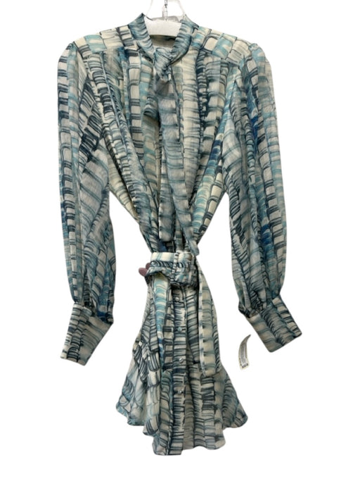 Alexis Size S Blue & Cream White Polyester Abstract Print Button Front Dress Blue & Cream White / S