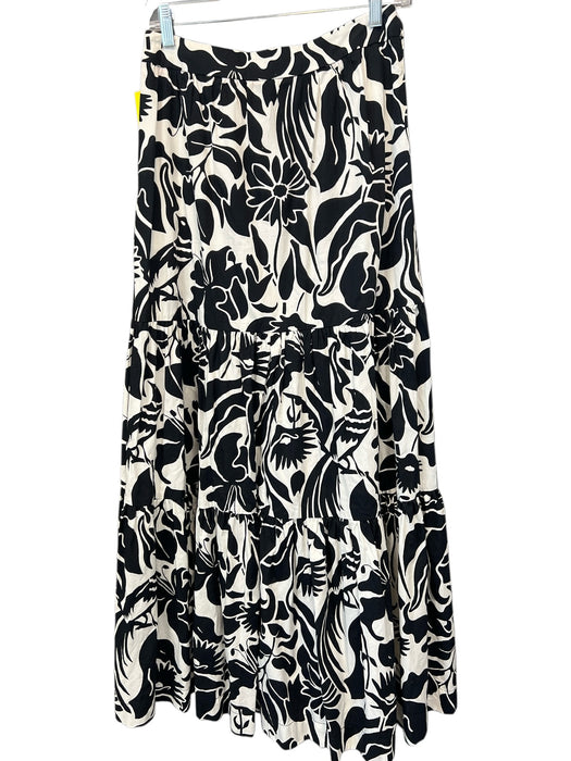 Boden Size 6 Black & White Cotton Abstract Floral Side Zip Tiered Maxi Skirt Black & White / 6