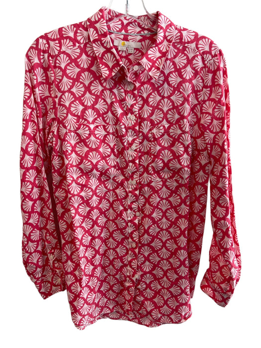 Boden Size 4 Coral & White Linen Long Sleeve Button Down Collared Top Coral & White / 4