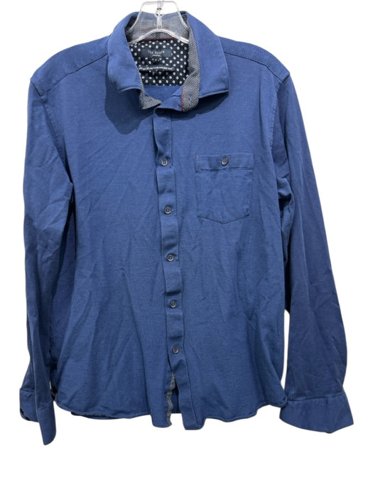 Ted Baker Size 5 Navy Blue Cotton Solid Button Down Men's Long Sleeve Shirt Navy Blue / 5