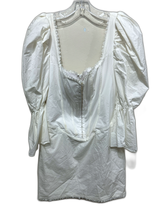 House of CB Size L White Long puff sleeve Scoop Neck Lace Edging Dress White / L