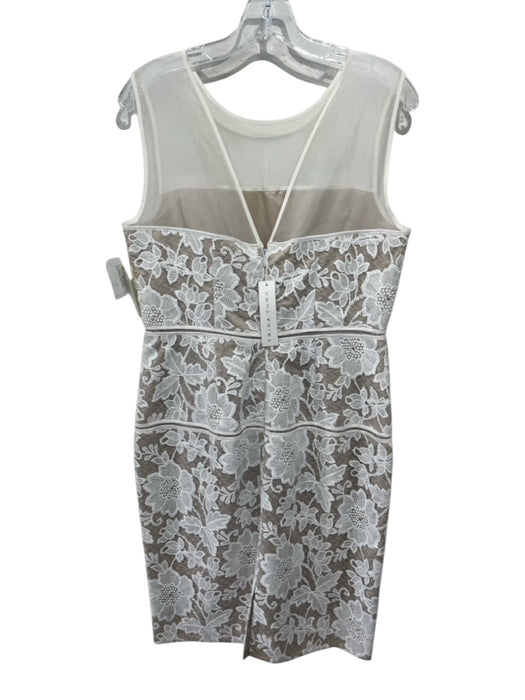 Trina Turk Size 8 White & Beige Cotton & Polyester Floral Embroidered Dress White & Beige / 8
