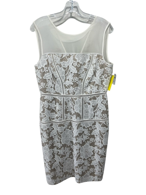 Trina Turk Size 8 White & Beige Cotton & Polyester Floral Embroidered Dress White & Beige / 8