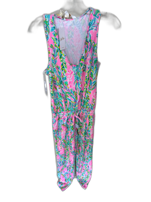 Lily Pulitzer Size XS Pink & Blue Multi Rayon V Neck Sinched Waist Pants Jumper Pink & Blue Multi / XS
