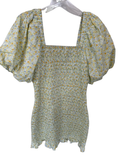 English Factory Size L Green & Yellow Cotton Smocked Floral Bubble Sleeve Dress Green & Yellow / L