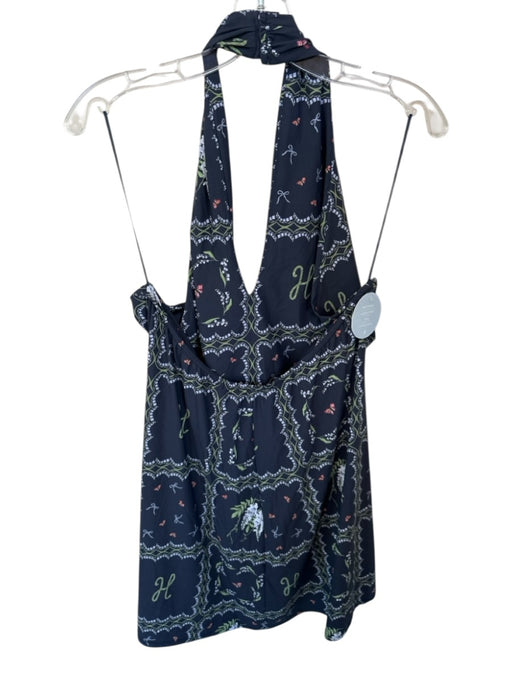 Hill House Size XL Navy Nylon Halter Floral Midi Dress Navy / XL
