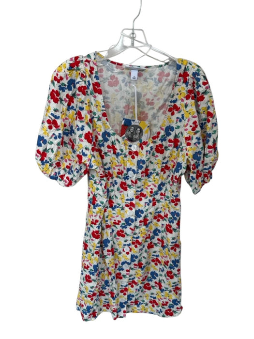 Rixo for Target Size 14 Red & Yellow print Floral Buttons Puff Sleeve Mini Dress Red & Yellow print / 14