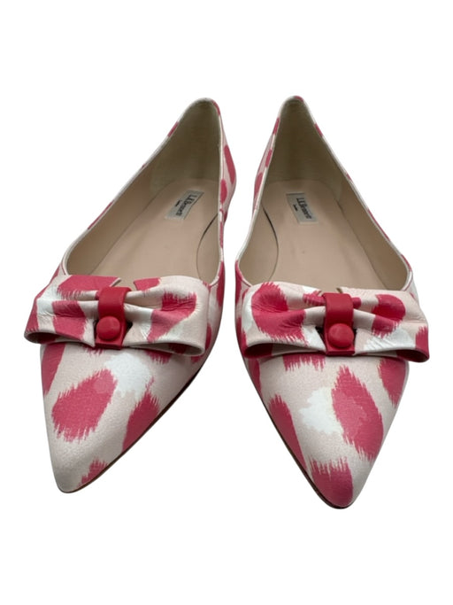 L.K. Bennett Shoe Size 42 White & Pink Leather Bow detail Pointed Toe Flats White & Pink / 42