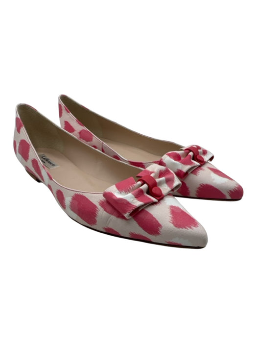 L.K. Bennett Shoe Size 42 White & Pink Leather Bow detail Pointed Toe Flats White & Pink / 42