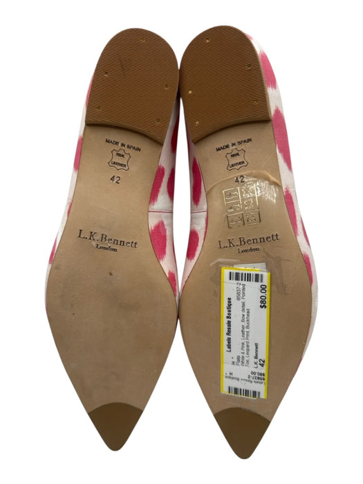 L.K. Bennett Shoe Size 42 White & Pink Leather Bow detail Pointed Toe Flats White & Pink / 42