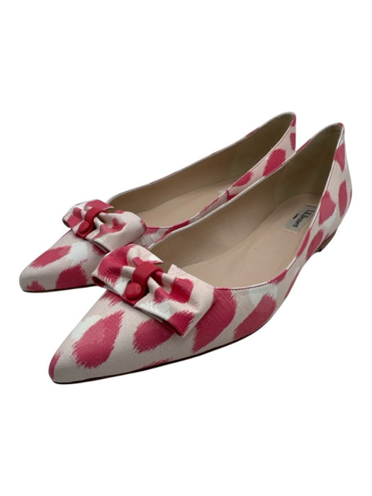 L.K. Bennett Shoe Size 42 White & Pink Leather Bow detail Pointed Toe Flats White & Pink / 42
