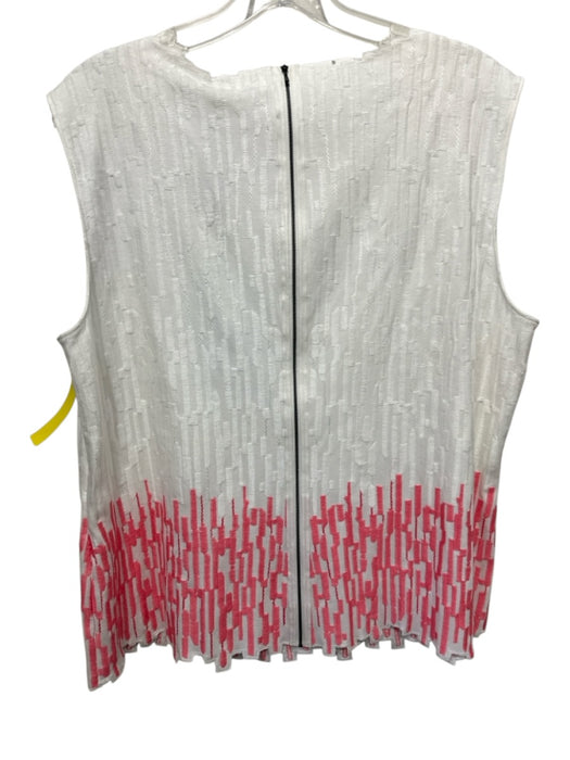 Elie Tahari Size XL White & Pink Cotton Sleeveless Back Zip Top White & Pink / XL