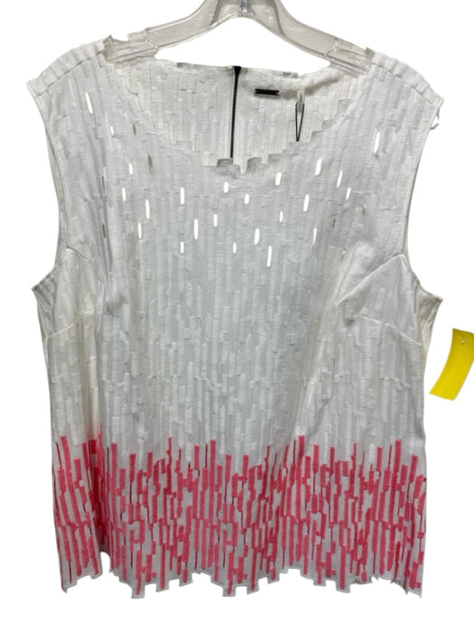 Elie Tahari Size XL White & Pink Cotton Sleeveless Back Zip Top White & Pink / XL