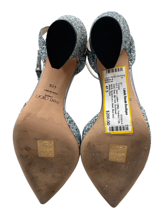 Jimmy Choo Shoe Size 41.5 Silver Leather Glitter Pointed Toe Ankle Strap Pumps Silver / 41.5