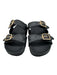 Coach Shoe Size 11 Black, Gray & Gold Leather Logo Gold Buckle 2 Strap Sandals Black, Gray & Gold / 11