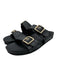 Coach Shoe Size 11 Black, Gray & Gold Leather Logo Gold Buckle 2 Strap Sandals Black, Gray & Gold / 11