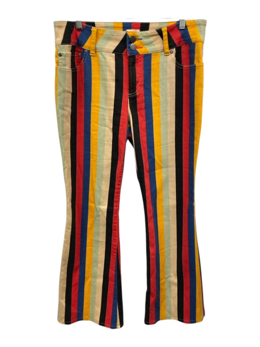 Alice + Olivia Jeans Size 31 Cream Beige & Multi Cotton Blend Denim Flare Jeans Cream Beige & Multi / 31