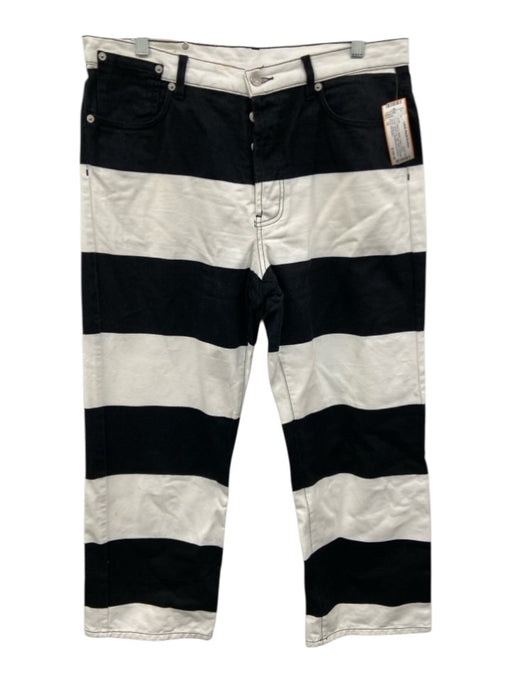 Dries Van Noten Size 32 Black & White Cotton Denim Striped Button Fly Jeans Black & White / 32
