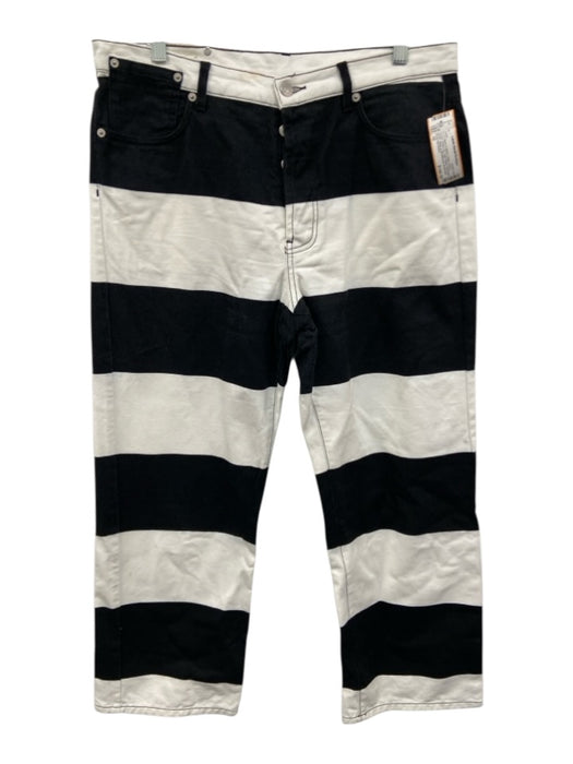 Dries Van Noten Size 32 Black & White Cotton Denim Striped Button Fly Jeans Black & White / 32