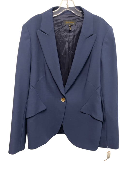 Escada Size 46 Navy Blue Virgin Wool Long Sleeve One Button Lapel Jacket Navy Blue / 46
