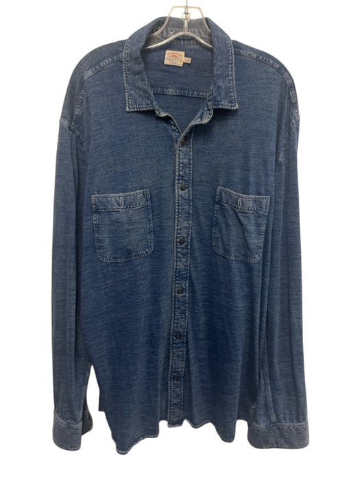 Faherty Size XXL Blue Cotton Blend Washed Button Up Sweatshirt Long Sleeve Shirt Blue / XXL