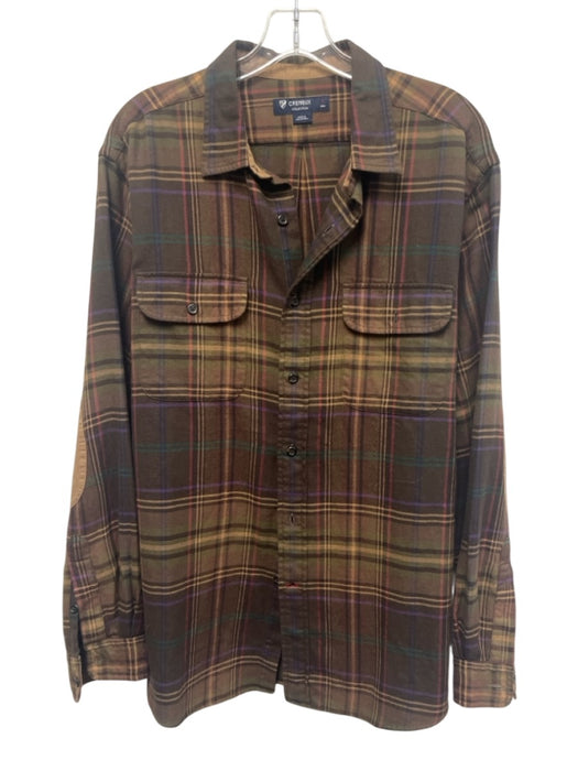 Cremieux Size L Brown Cotton Blend Plaid Flannel Button up Long Sleeve Shirt Brown / L