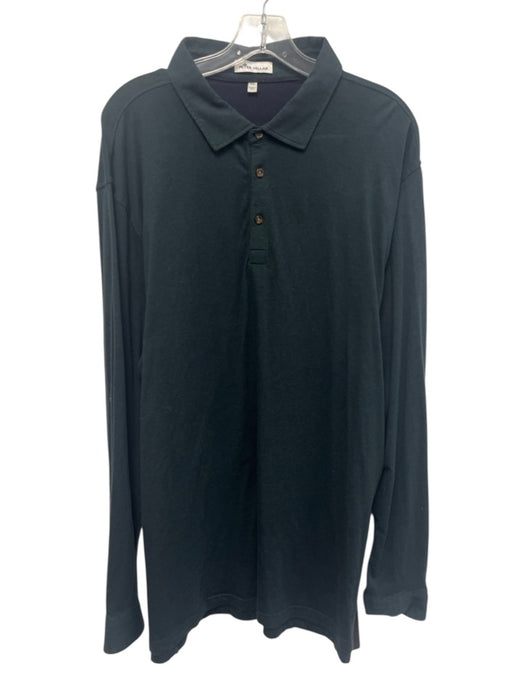 Peter Millar Size XXL Dark Green Cotton Blend Solid Polo Men's Long Sleeve Shirt Dark Green / XXL